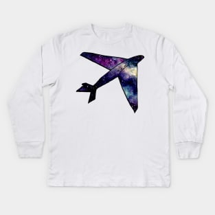 Watercolor Outer Space and Airplane Kids Long Sleeve T-Shirt